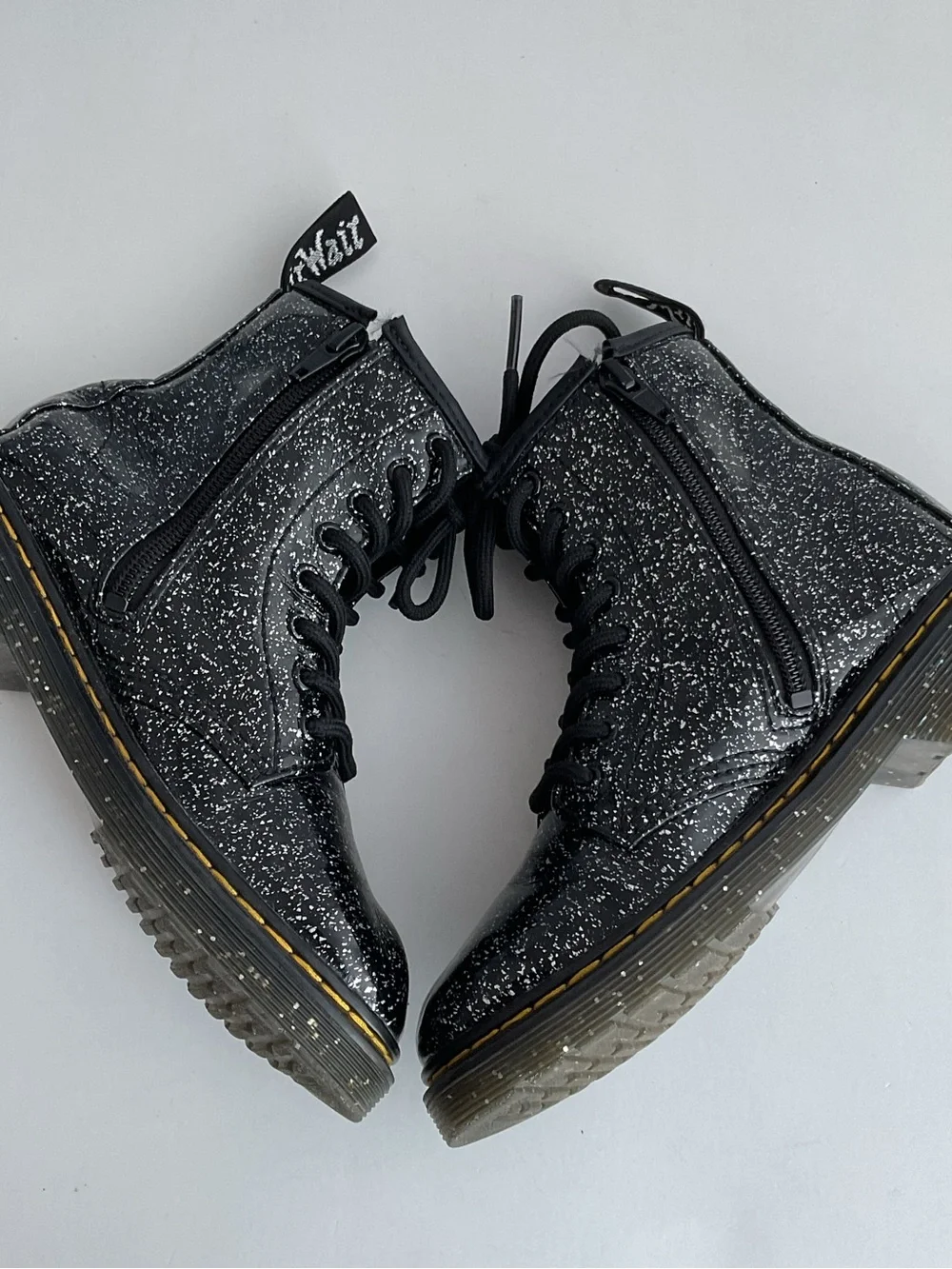 Dr Martens 1460 Cosmic Glitter Sparkles Black Patent Leather Boots Kids Size 1